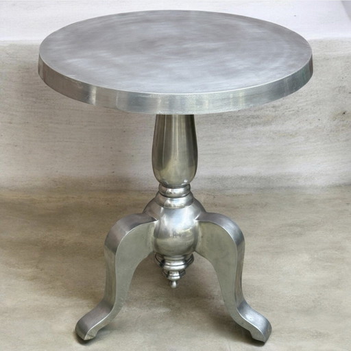 🥈 Robust Side Table | Matte Aluminum | Elegant Pillar Base | 60s-80s – bijzettafels, Aluminium (photo 2 of 15)