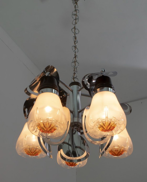 Image 1 of Araña italiana de cristal de Murano y acero Mazzega, mediados del siglo XX, años 70