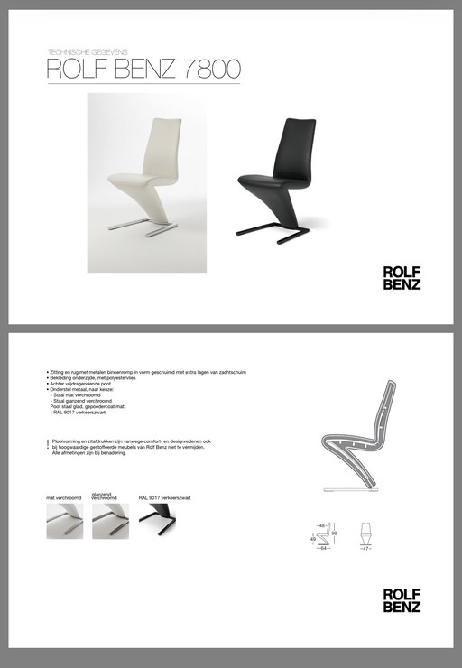 Rolf Benz 7800 Leder-Esszimmer-/Bürostuhl, cremefarben