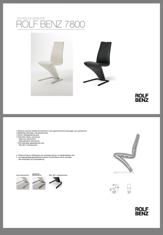 Image 1 of Rolf Benz 7800 Leder-Esszimmer-/Bürostuhl, cremefarben