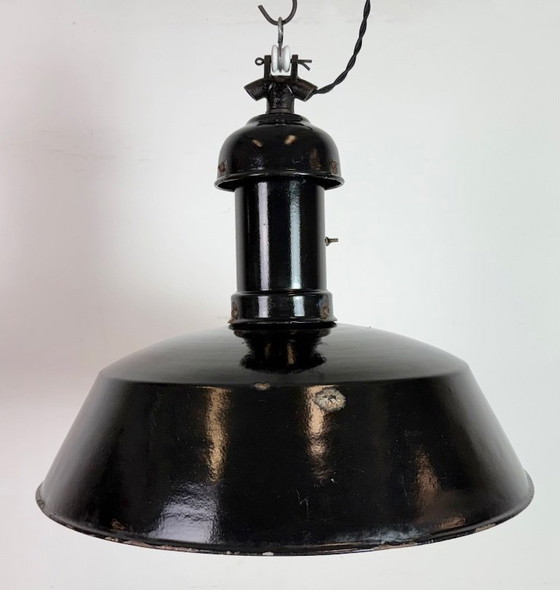 Image 1 of Industrial Black Enamel Bauhaus Pendant Lamp, 1930s