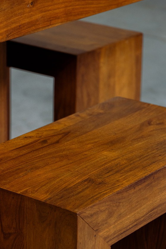 Image 1 of Cubist 1980s dining set table + 4 stools solid wood