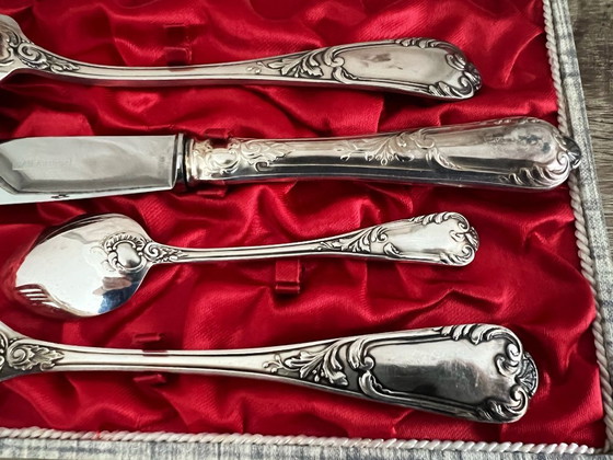 Image 1 of Verzilverd bestekset voor 4 personen in Louis XV-stijl, gekeurd door zilversmid Cailar Bayard.