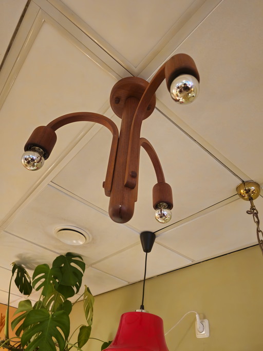 Vintage Teak Domus Pendelleuchte Kronleuchter Teak