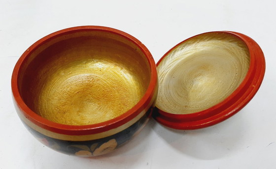 Image 1 of Vintage Hohloma Wooden Sugar Bowl, Box with Lid