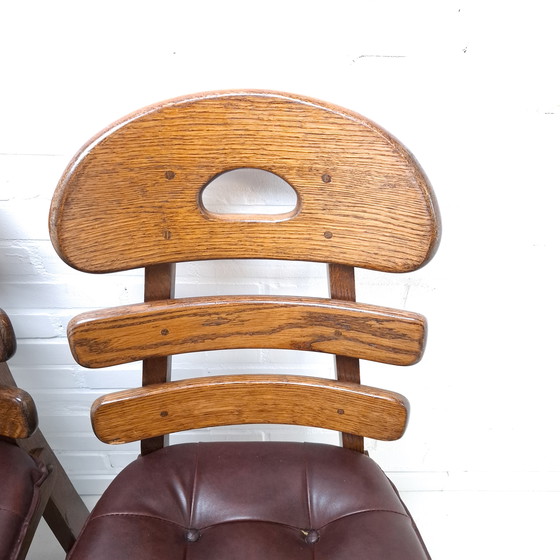 Image 1 of 2x vintage brutalist fishbone stoel eiken stoel jaren 70