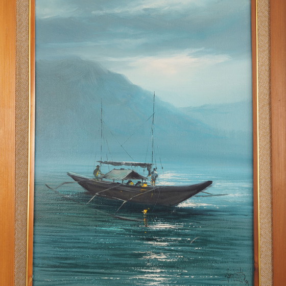 Image 1 of Tableau "La pêche de nuit", design scandinave, années 1970