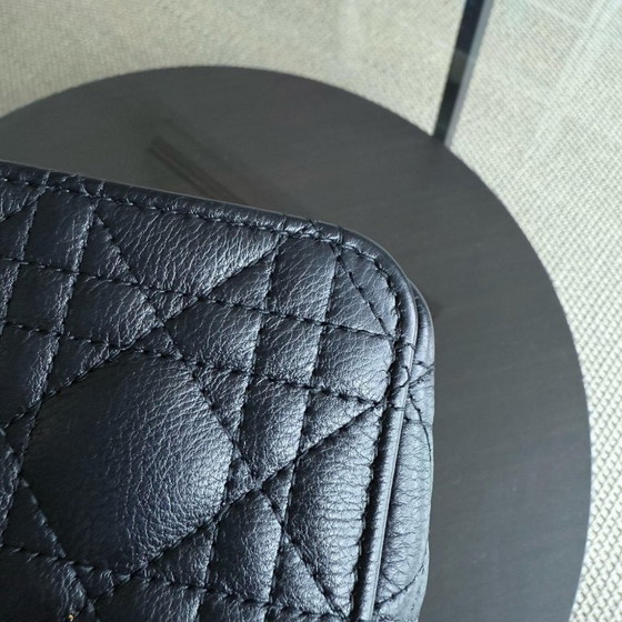 Image 1 of DIOR CARO MEDIUM - CANNAGE KALFSLEER MET NERF, ZWART, GOUDEN BESLAG