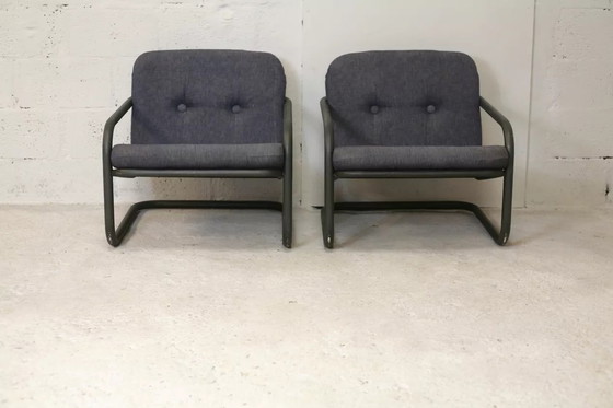 Image 1 of 2x Fauteuils Édition Prisunic Acier Tubulaire et Coussins Mousses, France, 1973