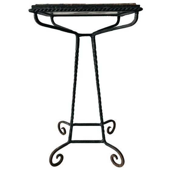 Image 1 of Table d'appoint pour plantes, style Mid-Century, en céramique rose et fer forgé, années 1960