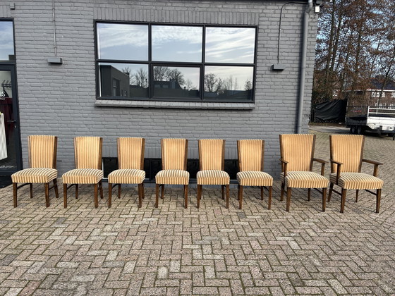 Image 1 of 8 X vintage Art Deco solid oak chairs