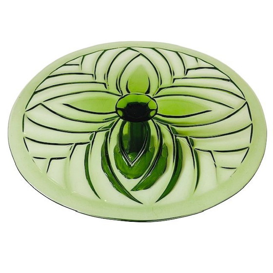 Image 1 of Art Deco Cake Plate Luxval Val St. Lambert green 1930s