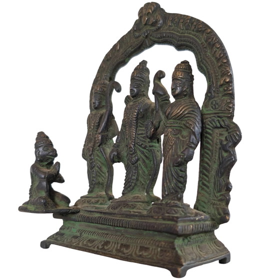 Bronze indien antique - Retable Ram Darbar (Rama, Sita, Lakshmana, Hanuman) – Sculptures (photo 8 of 9)