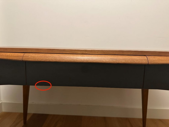 Escritorio independiente alemán de mediados de siglo, poco común, con estantería trasera, c. 1955–1960. – Wood (photo 6 of 8)