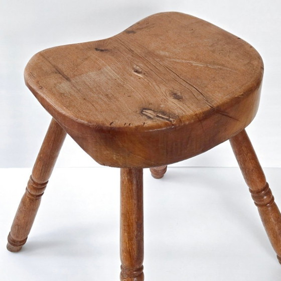 Image 1 of SUPERB VINTAGE BRUTALIST STOOL 1950 IN OAK, 4 LEGS, 50S