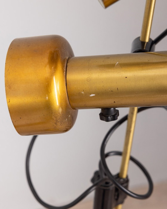 Image 1 of Lampadaire vintage des années 70 en laiton doré avec deux lampes, design italien