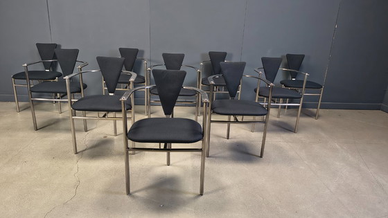 Image 1 of Postmoderne eetkamerstoelen van Belgo chrom, set van 10 - jaren 80
