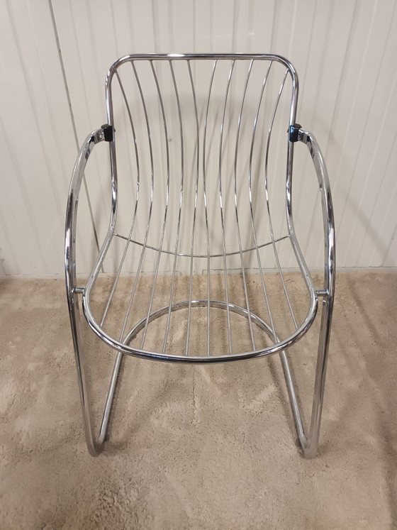 Beautiful Vintage Chrome Tubular Chairs (4x) | Italian Design, Dining chairs, Metal, Silver (photo 2 of 9)