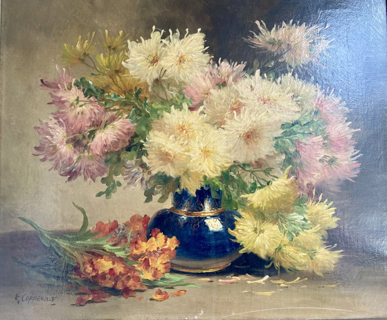 Signed Floral Still Life by Edmond Van Coppenolle, Oil on Canvas, 19th Century – Paintings & Drawings, Wood (photo 2 of 11)