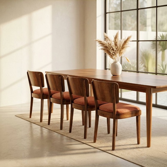 Set of six German Dining chairs, Walnut, circa 1940/50 – Textile (photo 10 of 10)
