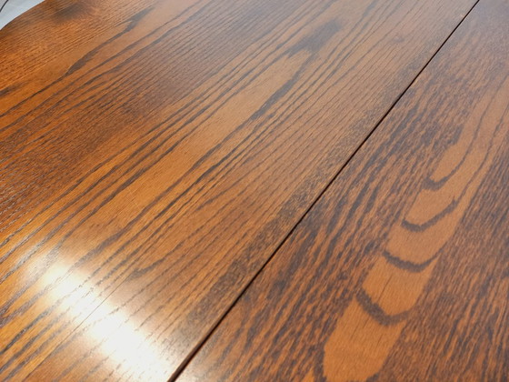 Image 1 of Vintage brutalist hexagonal oak dining table from the 1950s with extension