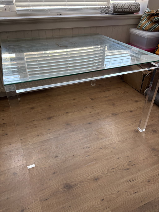 Glass Table 110x110 cm on Perspex Base - Stylish and Versatile