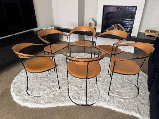 6 chaises de salle à manger vintage « Ursula » de la marque italienne Arrben – eetkamerstoelen, Leather