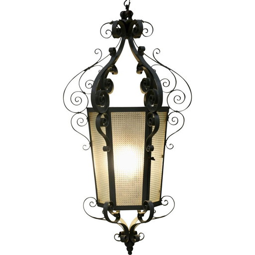 Farol vintage de hierro forjado y cristal de granito, Francia, 1940