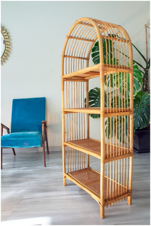 Etagère en rotin et cannage 1970