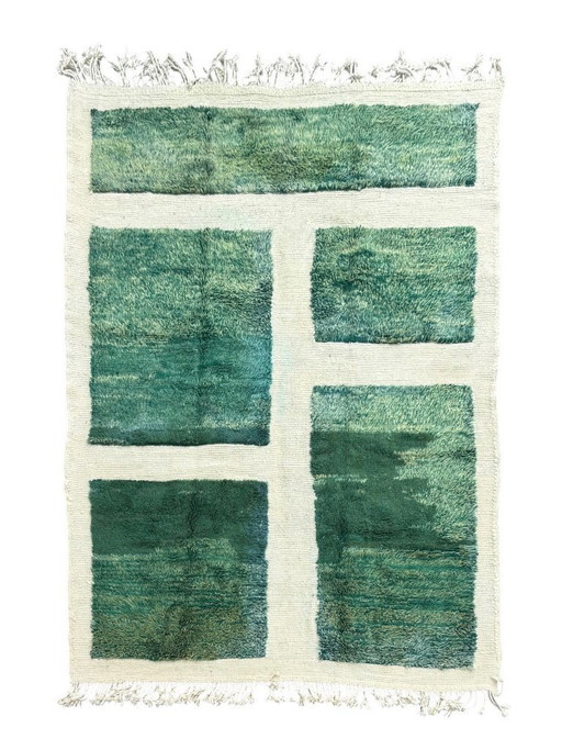 Marokkaans modern groen tapijt 210 x 300 cm, authentiek Marokkaans tapijt