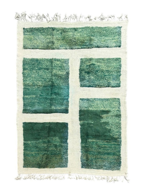 Image 1 of Marokkaans modern groen tapijt 210 x 300 cm, authentiek Marokkaans tapijt