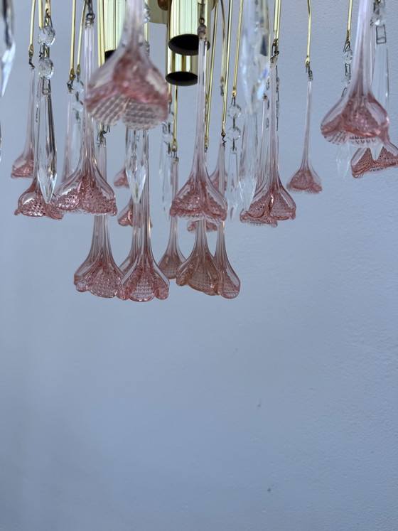 Lámpara de araña con forma de rosa de cristal de Murano, década de 1980. – Lámparas de araña, Murano Glass (photo 12 of 13)