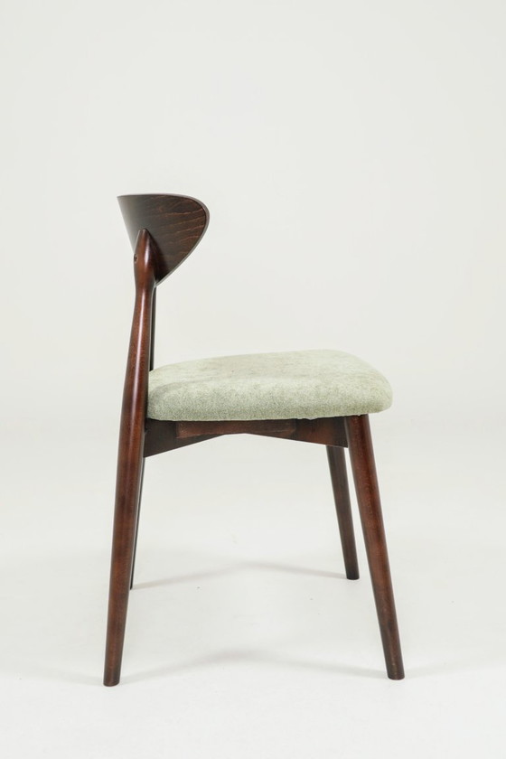 Image 1 of Moderne set van 6 eetkamerstoelen, Sage Farbic en donker walnoot beukenhout