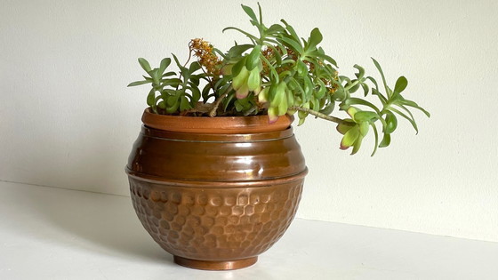 Image 1 of CACHE-POT par VILLEDIEU Cuivre à Patine Vintage