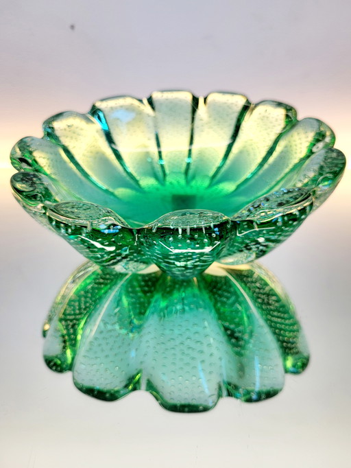 Bol vintage vert de Murano, technique du bubble splash, Italie, années 1970
