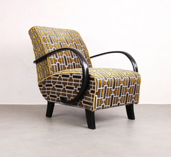 Image 1 of 2x Fauteuils "Gold Tetris" van Jindrich Halabala