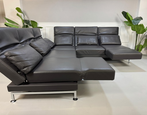 Brühl Moule Designer Sofa Leder Grau Schlaffunktion Couch Ecksofa
