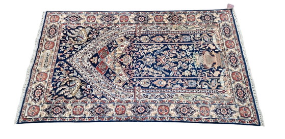 Image 1 of Handgeknüpfter orientalischer Wollteppich „Paradies“, blau-floral, 94 x 160 cm