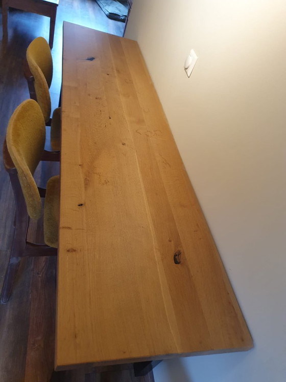 Image 1 of Table étroite en chêne massif 200 cm – Pieds en acier noir