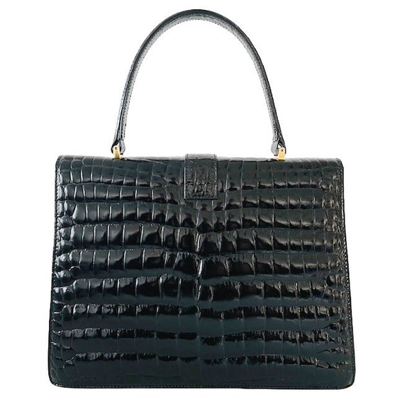 Image 1 of Borsa vintage in vernice nera con stampa coccodrillo Vimar Paris, anni '60