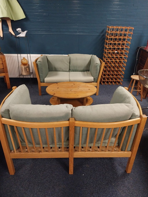 1 x ensemble de 2 canapés 2 places Andreas Hansen 1980 hêtre clair