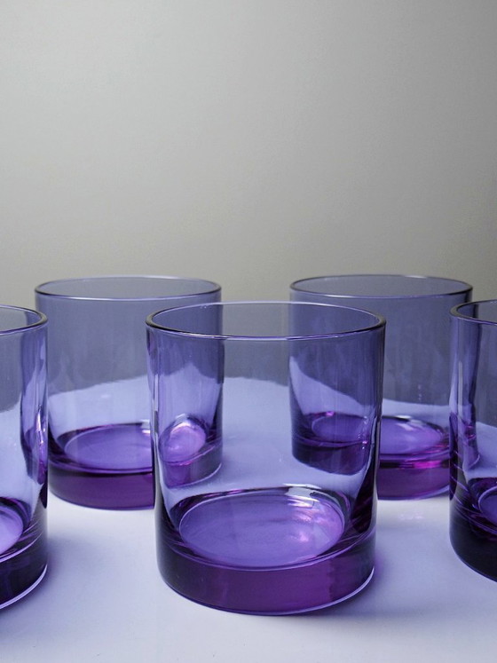 Image 1 of 6 Verres à whisky/cocktails cristal améthyste, design Mid Century années 1960-70