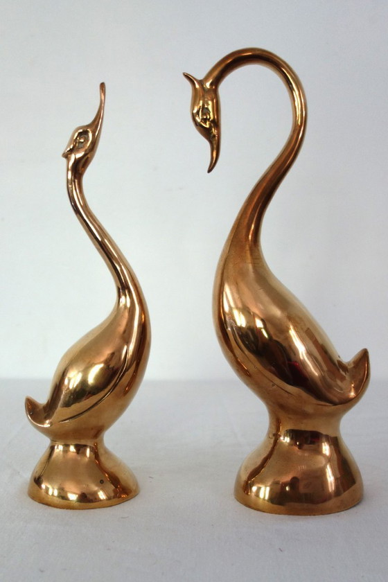 Image 1 of Coppia di cigni scultorei in ottone degli anni '70