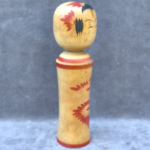 Authentic vintage handmade Japanese kokeshi doll 12.20 inch with floral decor 31 cm home decor signed collectible piece
