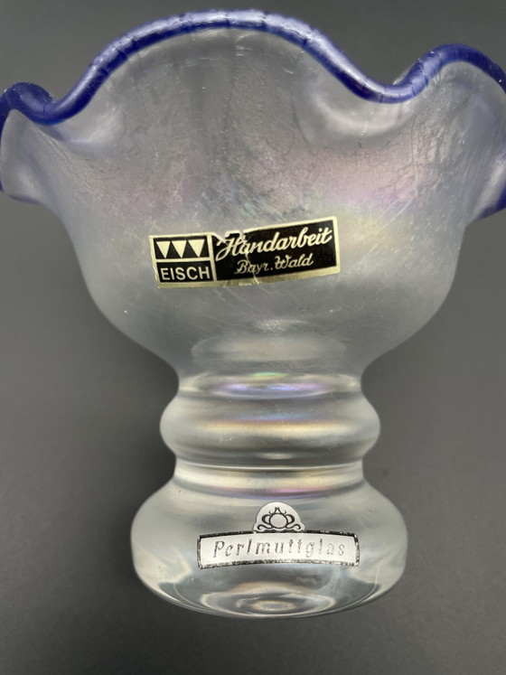Eisch Perlmuttglas Fußschale Mit Kobaltblauem Rand – Glashütte Valentin Eisch, Schalen (photo 4 of 6)