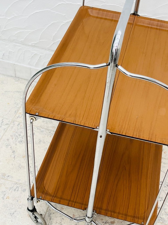 Carrello di servizio pieghevole Bremshey Dinett in cromo vintage e legno – Carrelli bar, Chrome (photo 6 of 16)