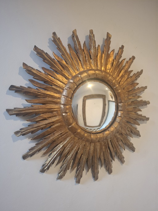 60cm wooden sun mirror from the 1950s. 20cm convex glass.