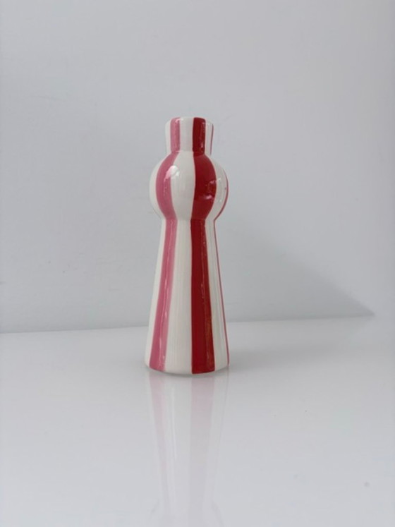 Portacandele Dipinto a Mano a Strisce Rosso-Rosa-Bianco – Ceramic (photo 5 of 9)