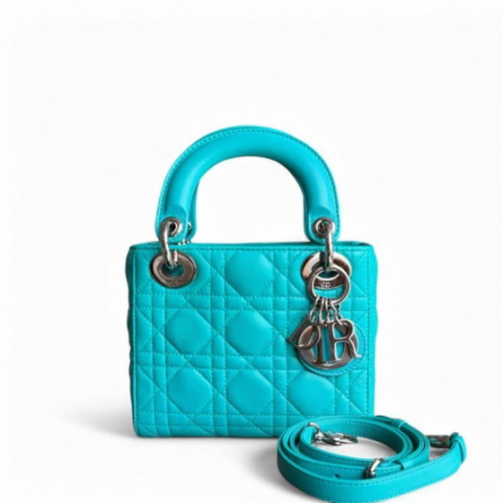 Image 1 of DIOR LADY MINI - CANNAGE LAMMLEDER CYANBLAU SILBERNE BESCHLÄGE VERSTELLBARER RIEMEN
