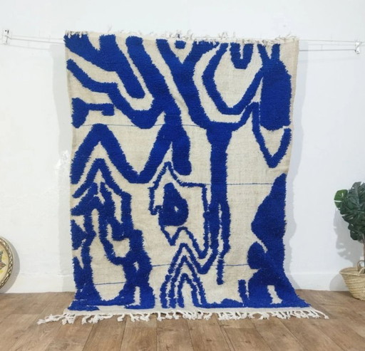 Berberkleed Blauw – Natuurlijke SKY Wol Handgeweven (200×147cm)